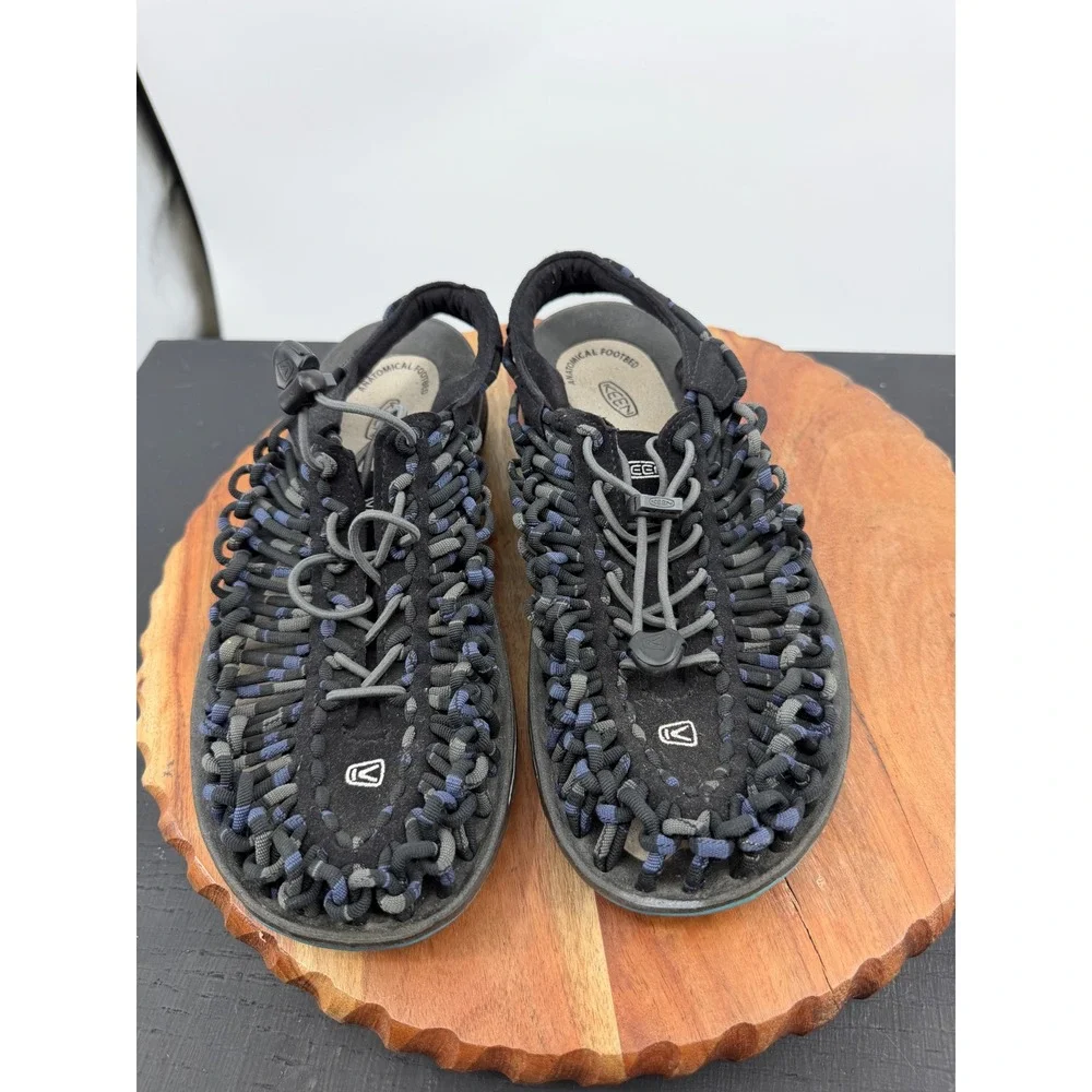Keen Uneek Sandal Men 8 Black Blue Woven Cord Outdoor Water Shoe 1014617